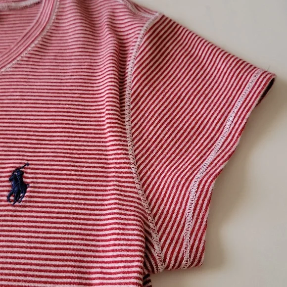 Polo Ralph Lauren Girls Medium Red Striped Tee Short Sleeve Round Neck - Picture 7 of 14